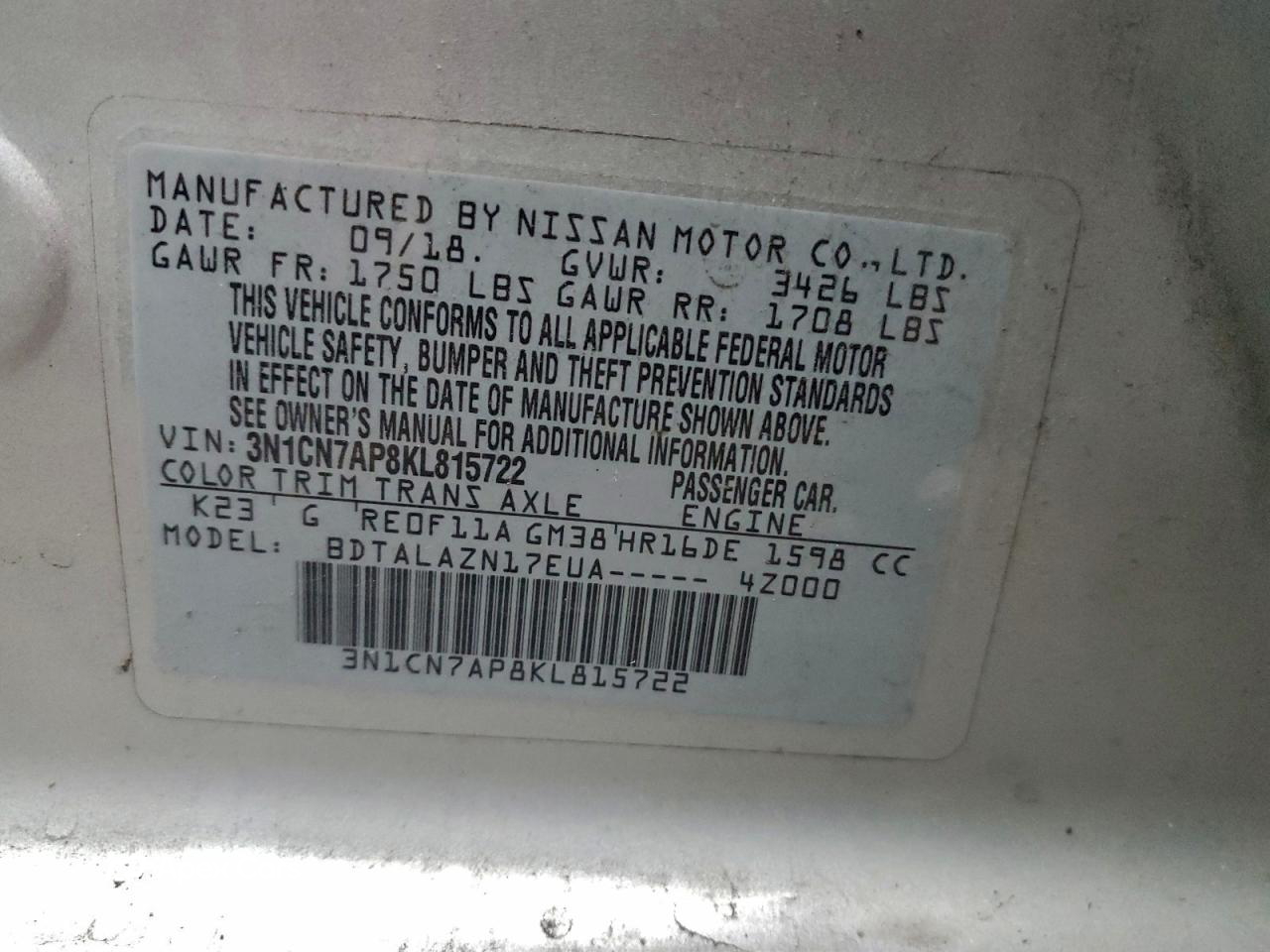 Nissan Versa 2019