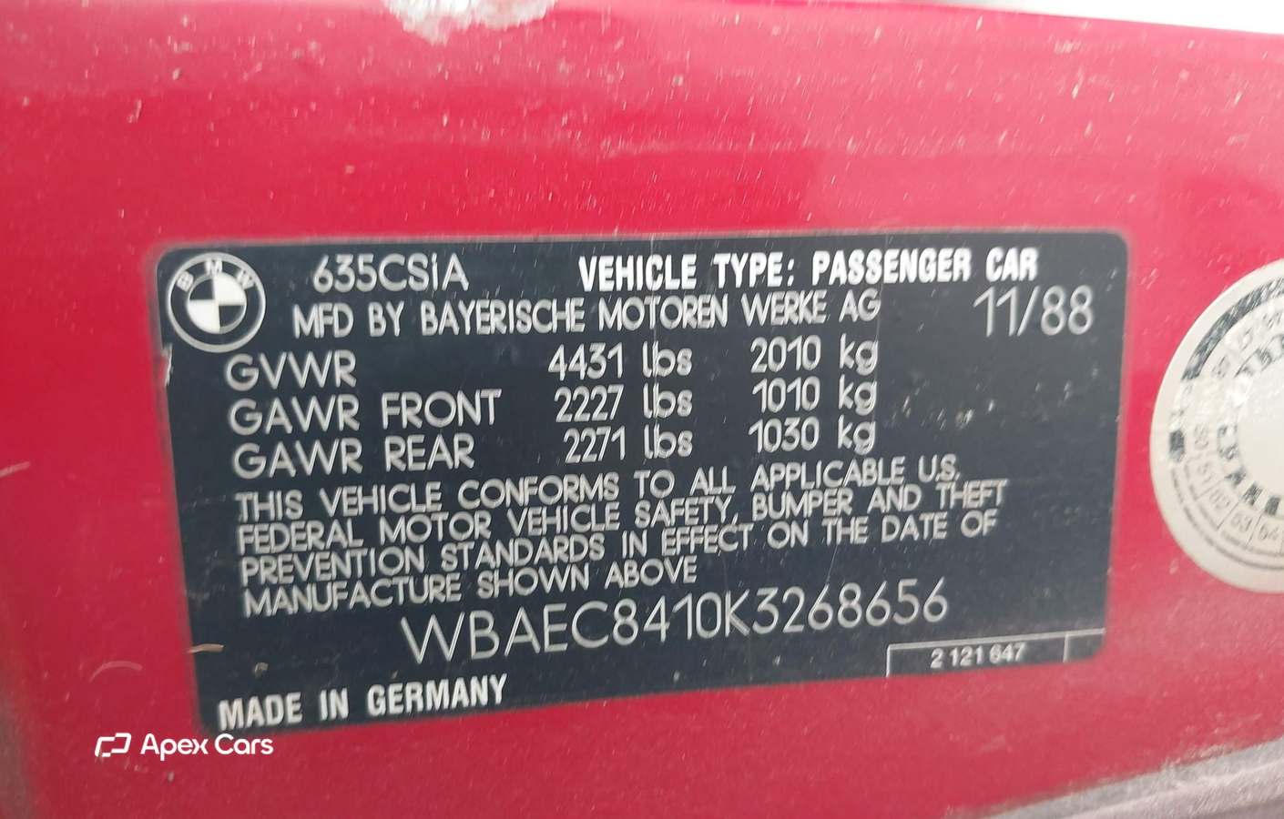 BMW Series 6 1989