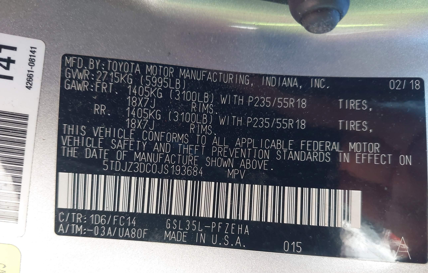 Toyota Sienna 2018